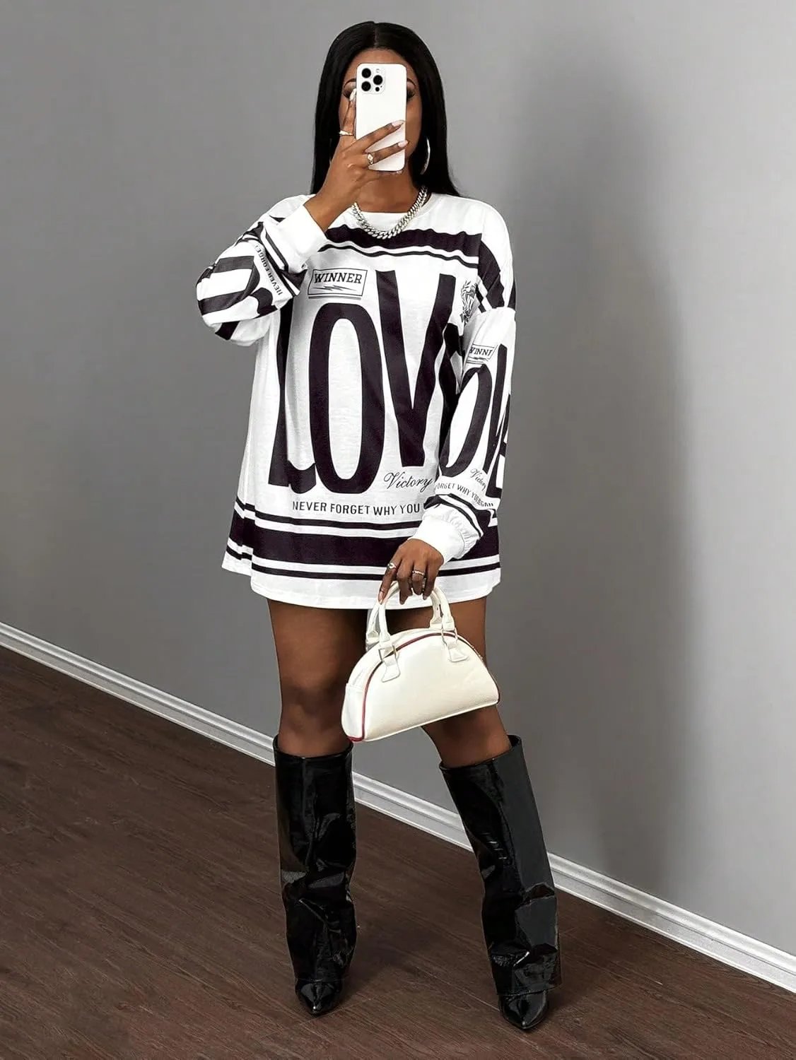 SOLY HUX Women's Retro Oversized T-Shirt Streetwear Long Sleeve Graphic Tees Printed Crewneck Tops