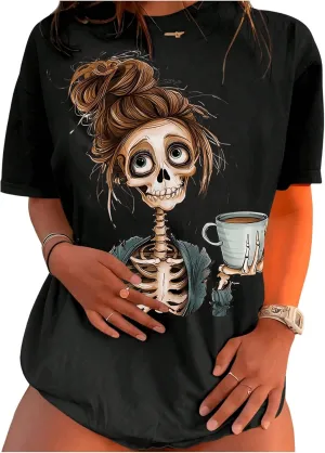 SOLY HUX Women's Skull Graphic Tees Crew Neck Short Sleeve T Shirt Vintage Gothic Tops