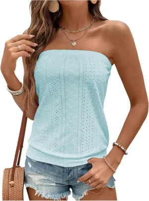 SOLY HUX Women's Strapless Bandeau Tank Top Casual Summer Sleeveless Eyelet Tube Tops