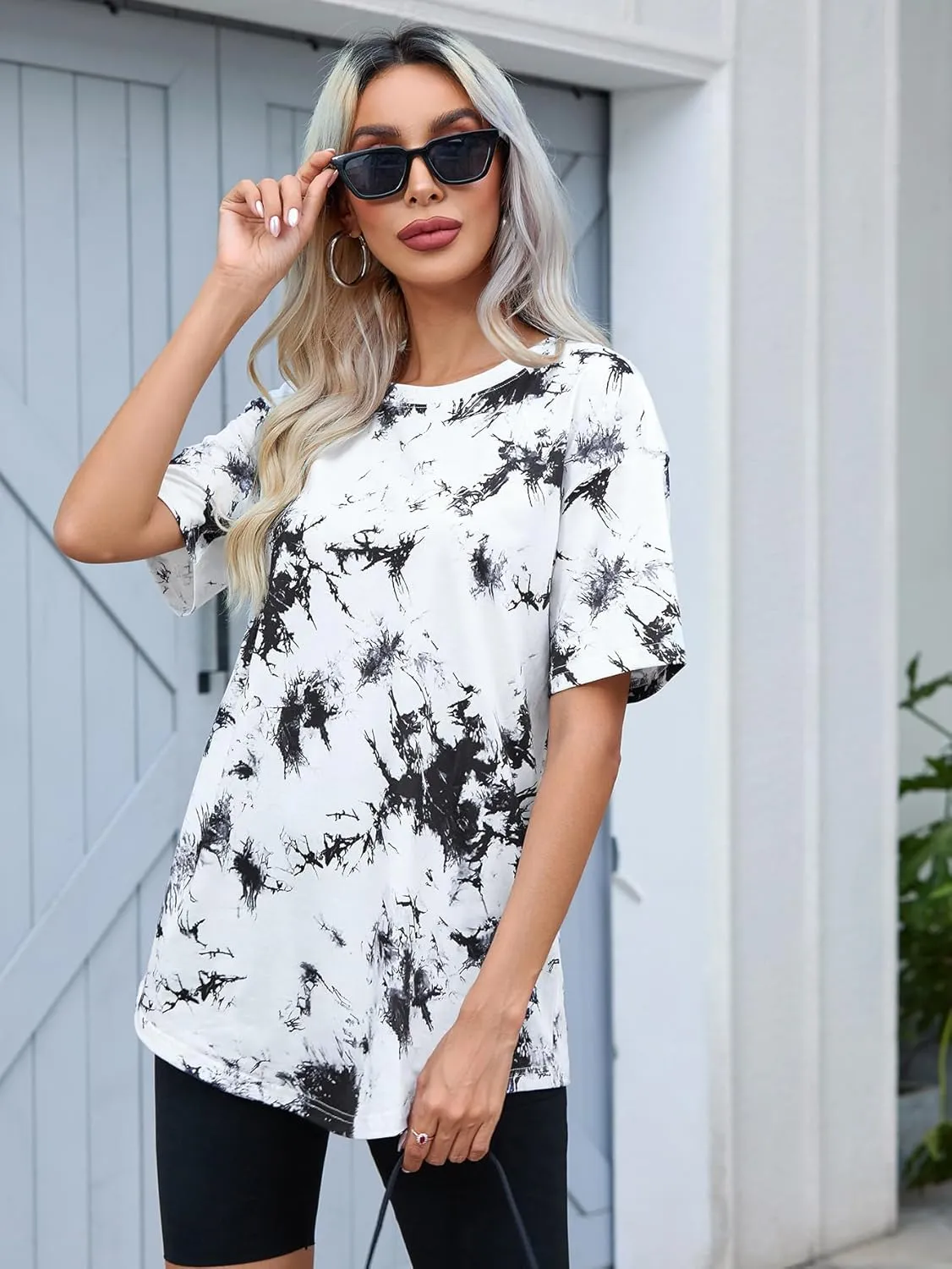 SOLY HUX Women's Tie Dye Shirt Short Sleeve Round Neck Tees Casual T Shirts Summer Tops