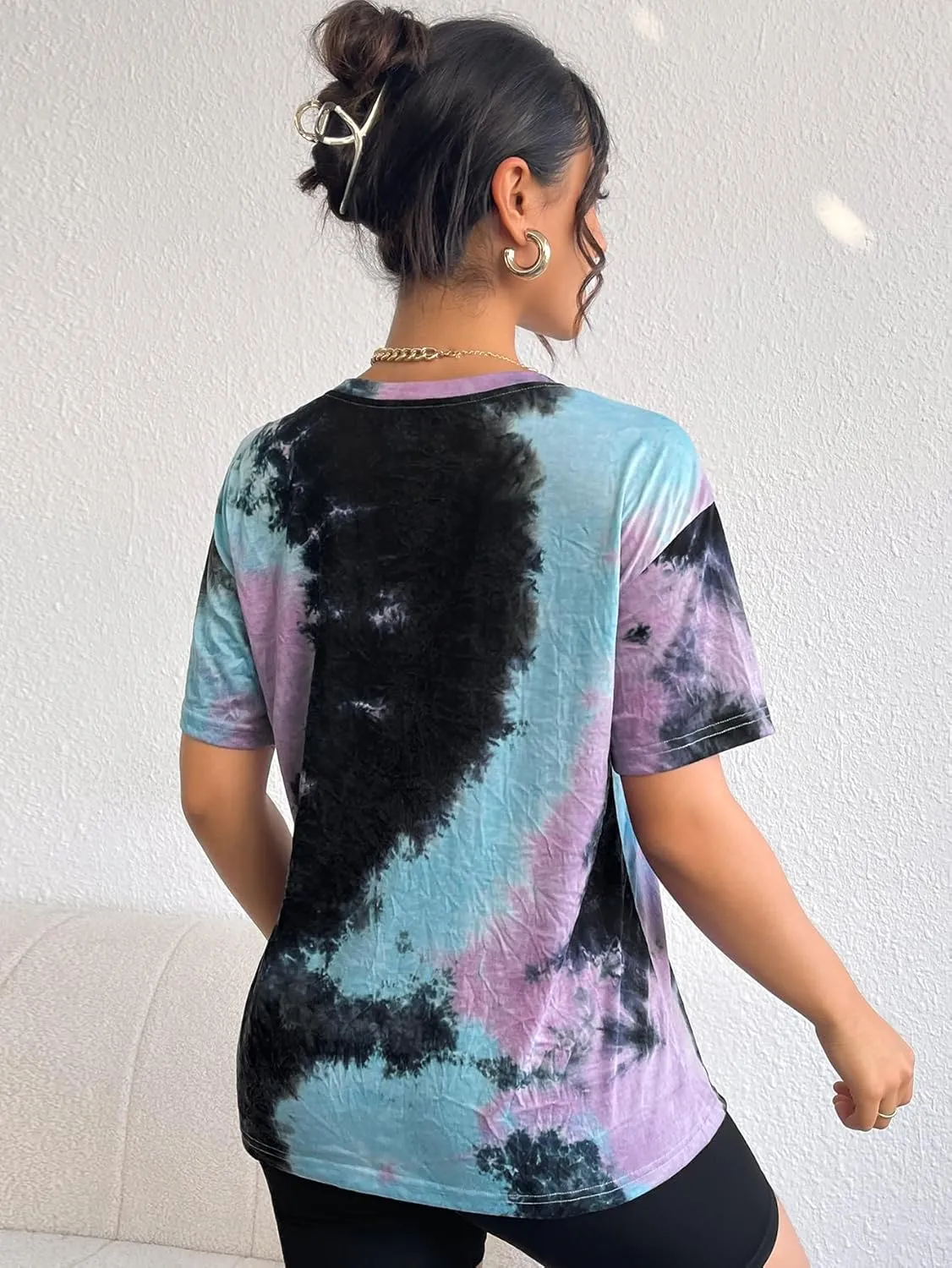 SOLY HUX Women's Tie Dye Shirt Short Sleeve Round Neck Tees Casual T Shirts Summer Tops