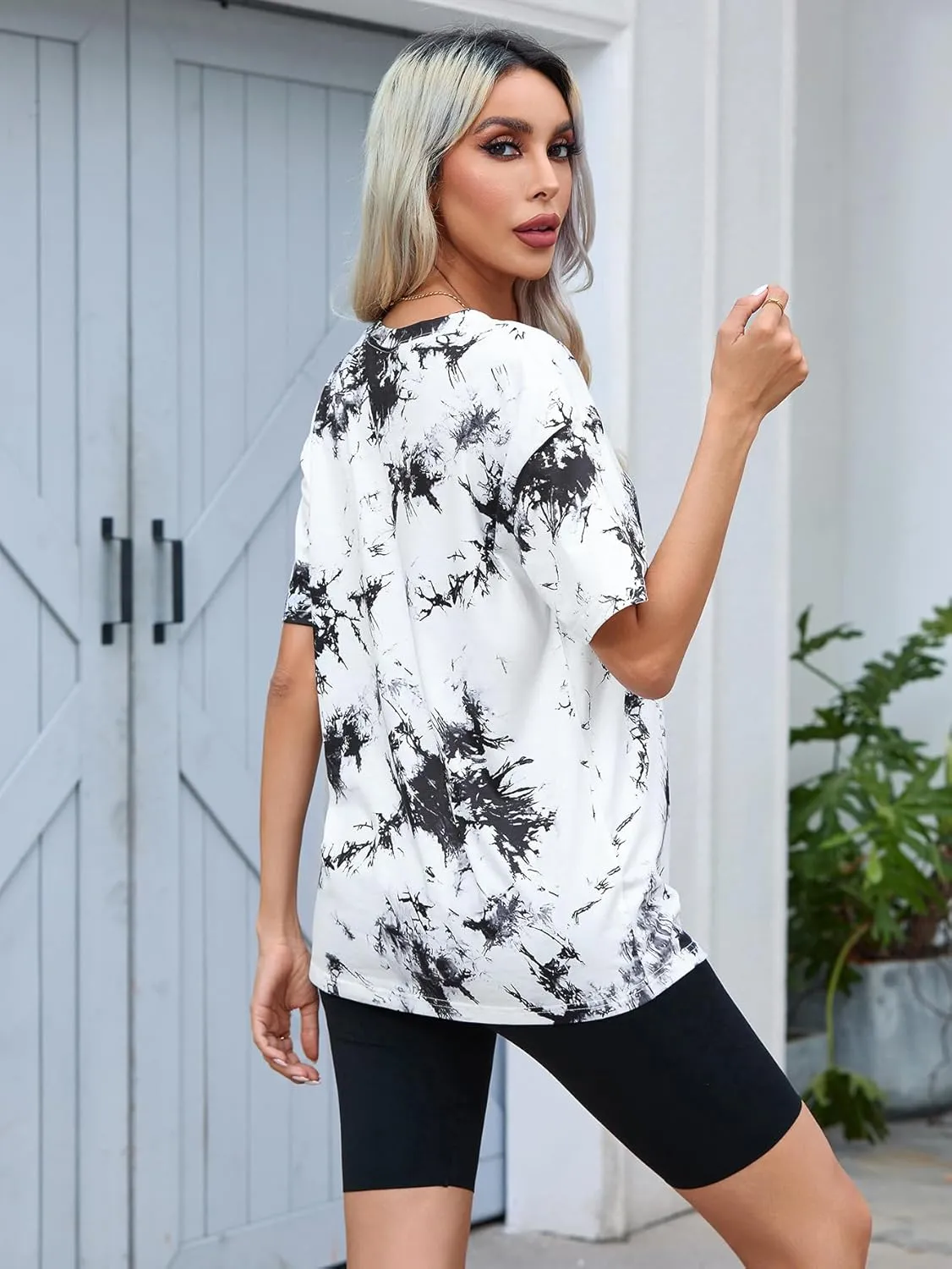 SOLY HUX Women's Tie Dye Shirt Short Sleeve Round Neck Tees Casual T Shirts Summer Tops