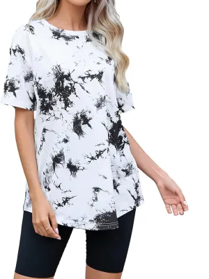 SOLY HUX Women's Tie Dye Shirt Short Sleeve Round Neck Tees Casual T Shirts Summer Tops