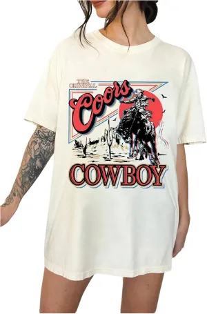 SOLY HUX Women's Vintage Graphic Tees Half Sleeve Cowboy Print Oversized T Shirt Streetwear Summer Tops