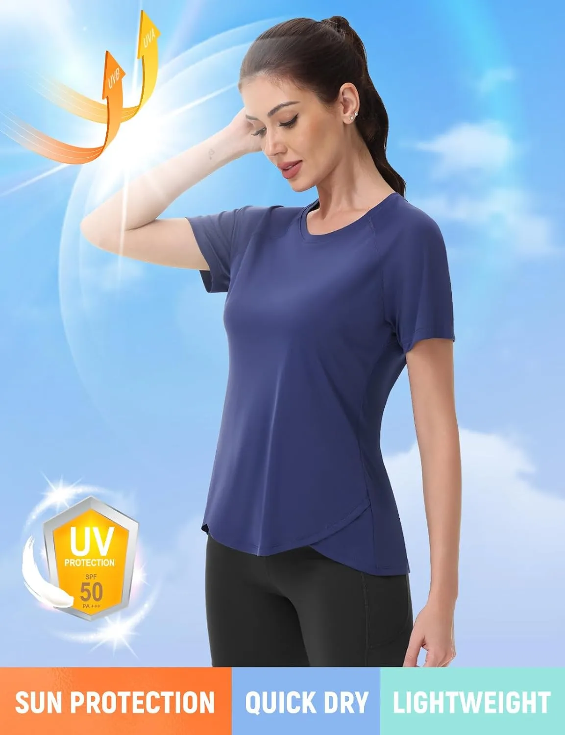 SPEXIAL Women's Short Sleeve Workout Tops Athletic Running Yoga Shirts Quick Dry T-Shirts UPF 50  Sun Shirt