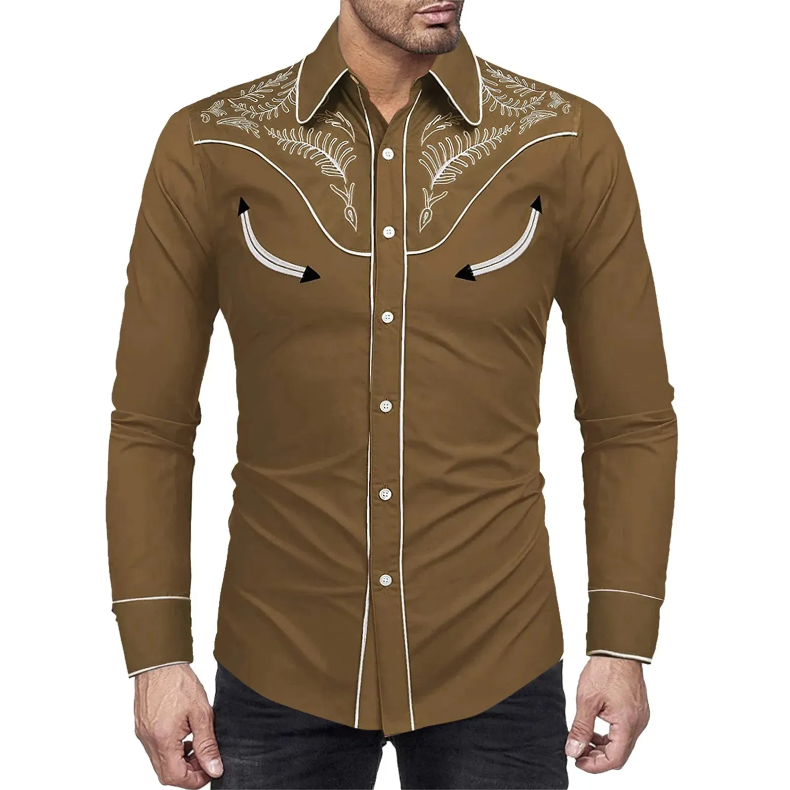 Stylish Western Cowboy Shirt Men Slim Fit