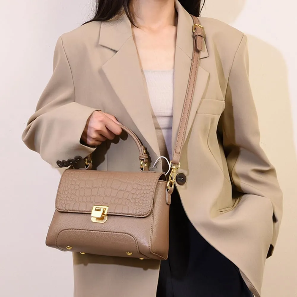 Stylish White Leather Satchel Handbag for Women | Flap Purse | Top Handle Crossbody Tote | Versatile Shoulder Bag