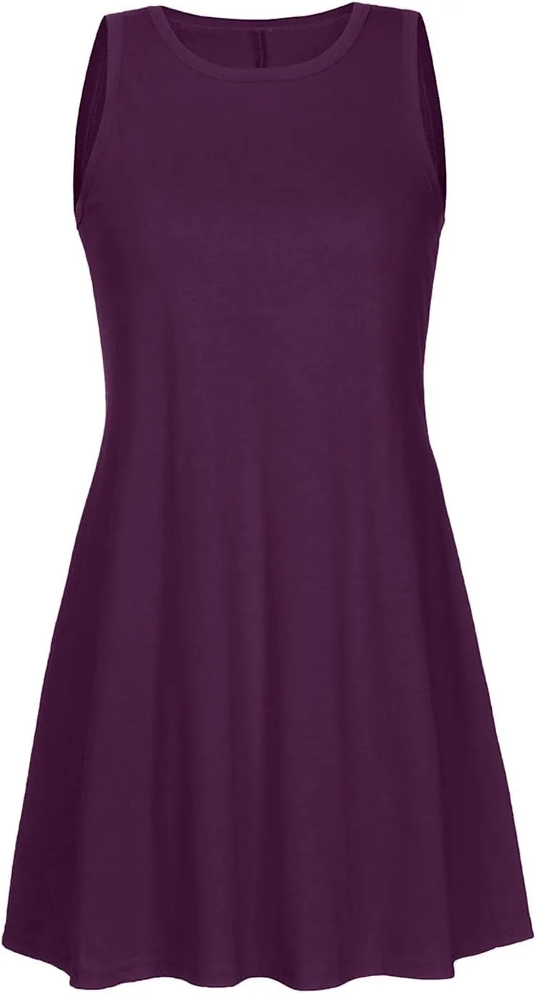 Sundresses for Women Fashion Loose Crewneck A Line Tank Mini Dress Casual Sleeveless Summer Beach Swing Dresses with Pockets