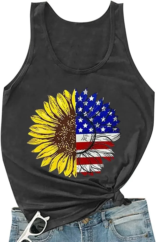 Sunflower Tank Women Funny Sunflower Graphic Sleeveless Shirts Summer Athletic Causal Beach Holiday Tee Hiking Top