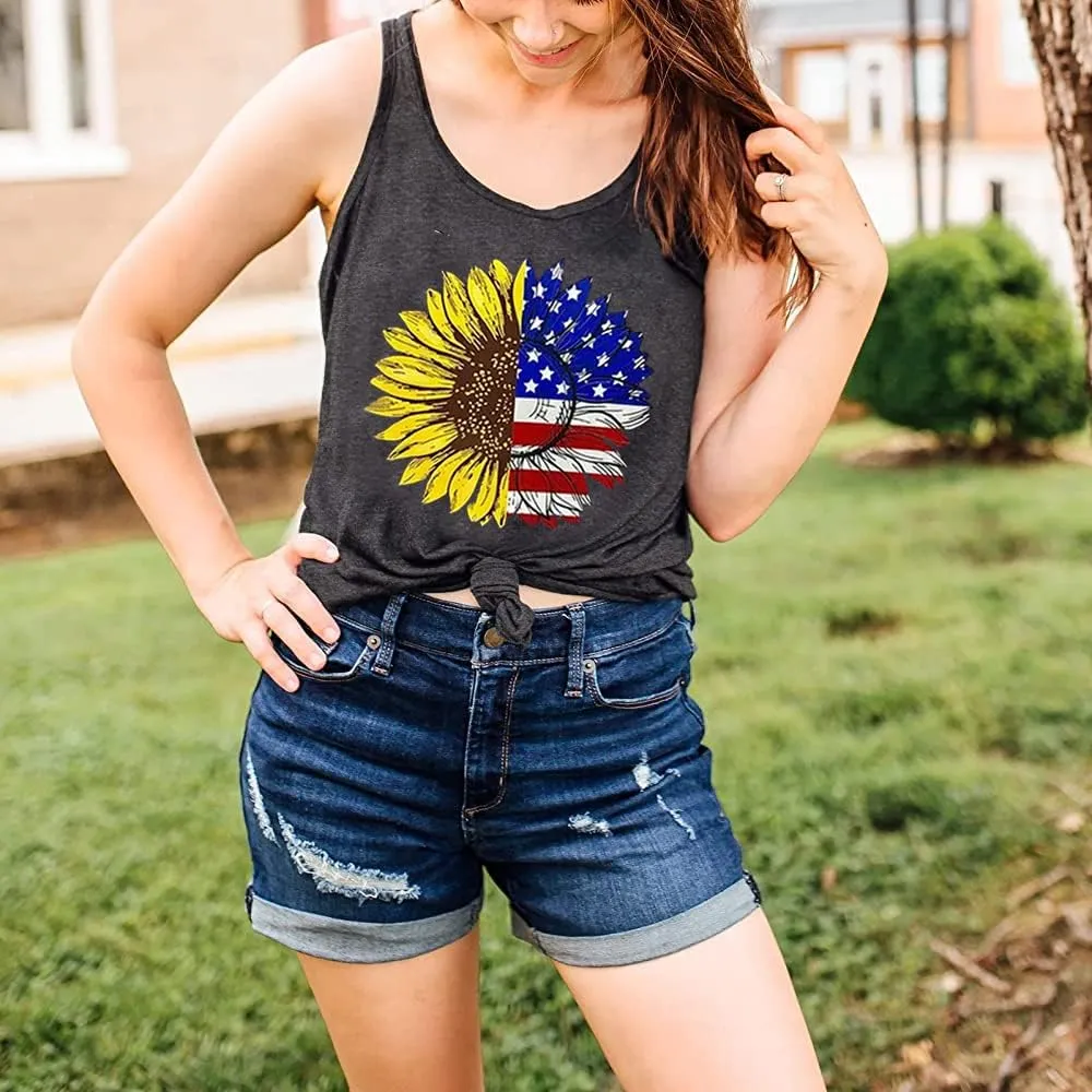 Sunflower Tank Women Funny Sunflower Graphic Sleeveless Shirts Summer Athletic Causal Beach Holiday Tee Hiking Top