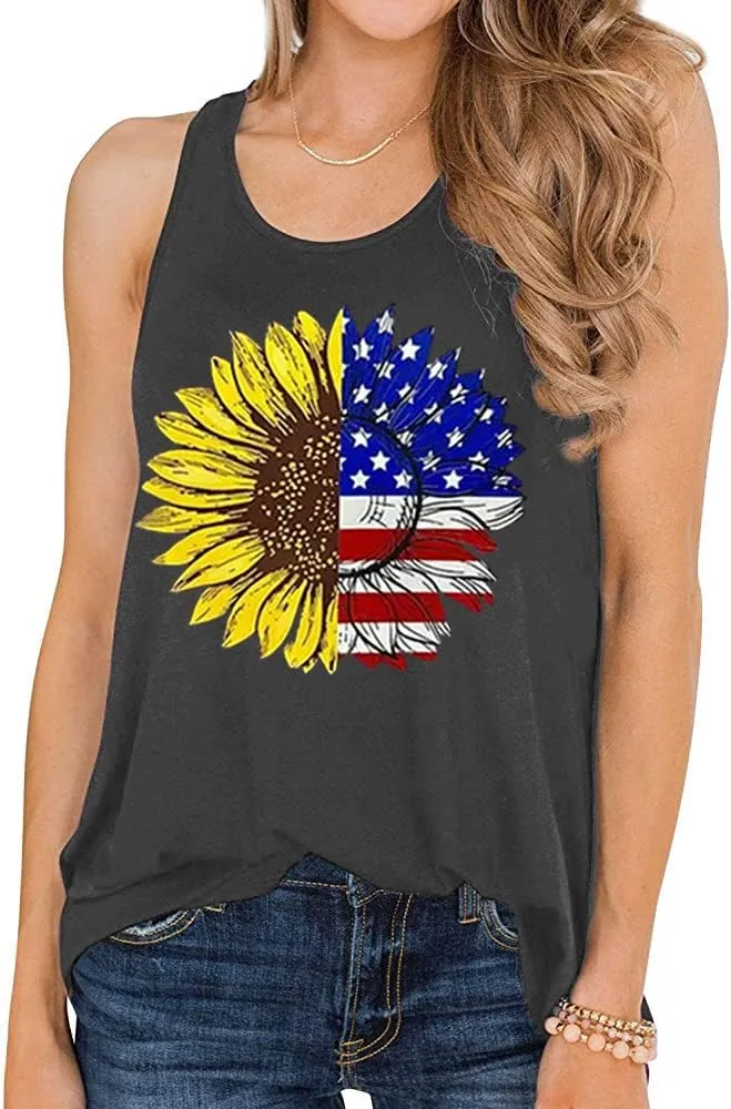 Sunflower Tank Women Funny Sunflower Graphic Sleeveless Shirts Summer Athletic Causal Beach Holiday Tee Hiking Top