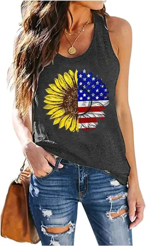 Sunflower Tank Women Funny Sunflower Graphic Sleeveless Shirts Summer Athletic Causal Beach Holiday Tee Hiking Top