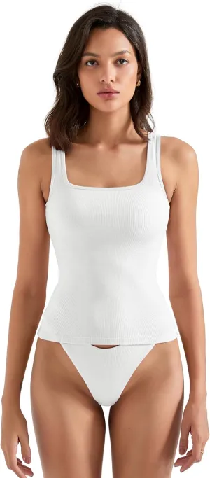 SUUKSESS Women Cotton Ribbed Summer Going Out Tops Padded Trendy Basic Tank Tops