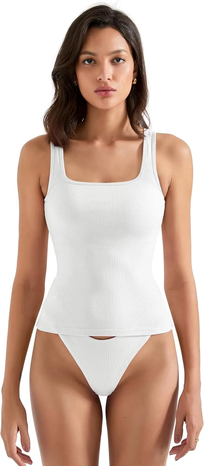 SUUKSESS Women Cotton Ribbed Summer Going Out Tops Padded Trendy Basic Tank Tops