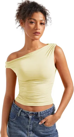 SUUKSESS Women Off Shoulder Tops Sleeveless Shirts Y2K Going Out Crop Tank Top