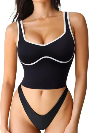 SUUKSESS Women Sweetheart Neckline Longline Sports Bra Padded Basic Workout Crop Tank Top