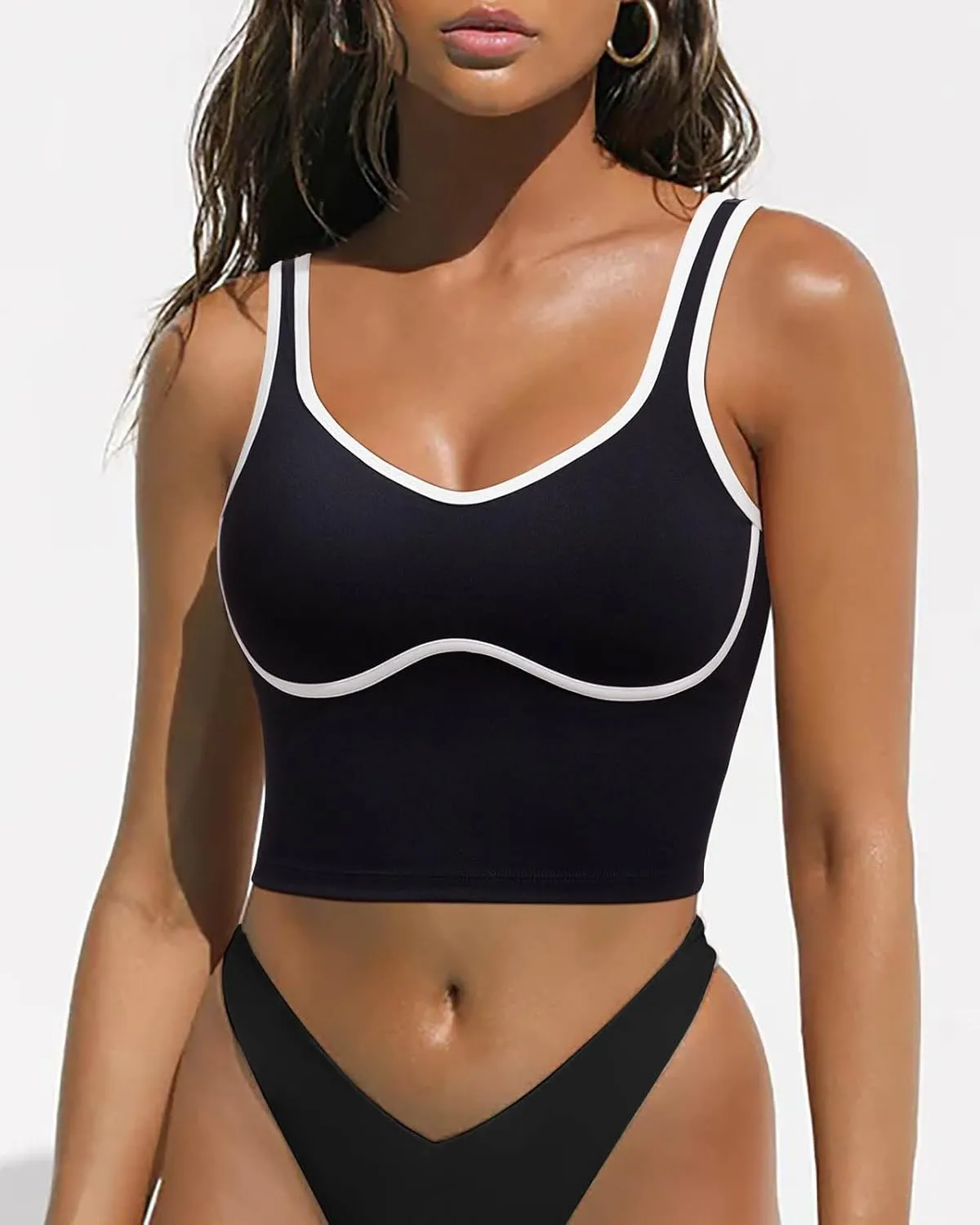 SUUKSESS Women Sweetheart Neckline Longline Sports Bra Padded Basic Workout Crop Tank Top