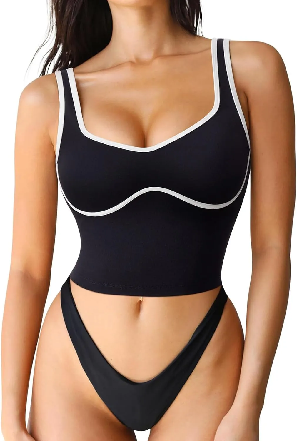 SUUKSESS Women Sweetheart Neckline Longline Sports Bra Padded Basic Workout Crop Tank Top