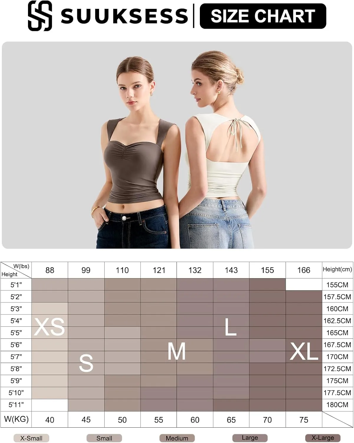 SUUKSESS Women Sweetheart V Neck Backless Tank Tops Double Lined Going Out Crop Tops