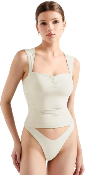 SUUKSESS Women Sweetheart V Neck Backless Tank Tops Double Lined Going Out Crop Tops