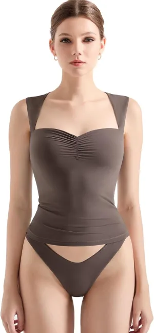 SUUKSESS Women Sweetheart V Neck Backless Tank Tops Double Lined Going Out Crop Tops