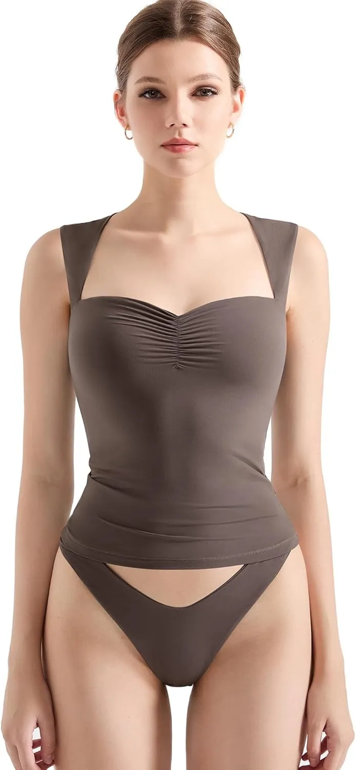 SUUKSESS Women Sweetheart V Neck Backless Tank Tops Double Lined Going Out Crop Tops