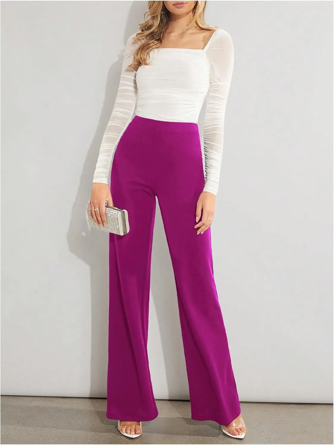 SweatyRocks Women's Casual High Waisted Wide Leg Long Pant Trouser Business Work Pants