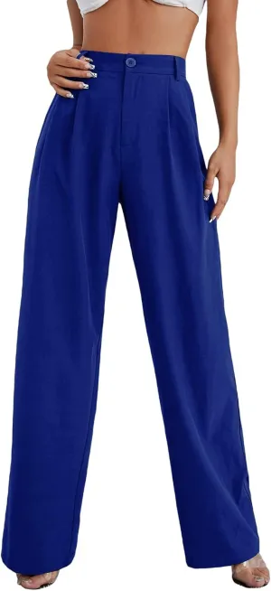 SweatyRocks Women's Casual Wide Leg High Waisted Button Down Straight Long Trousers Pants
