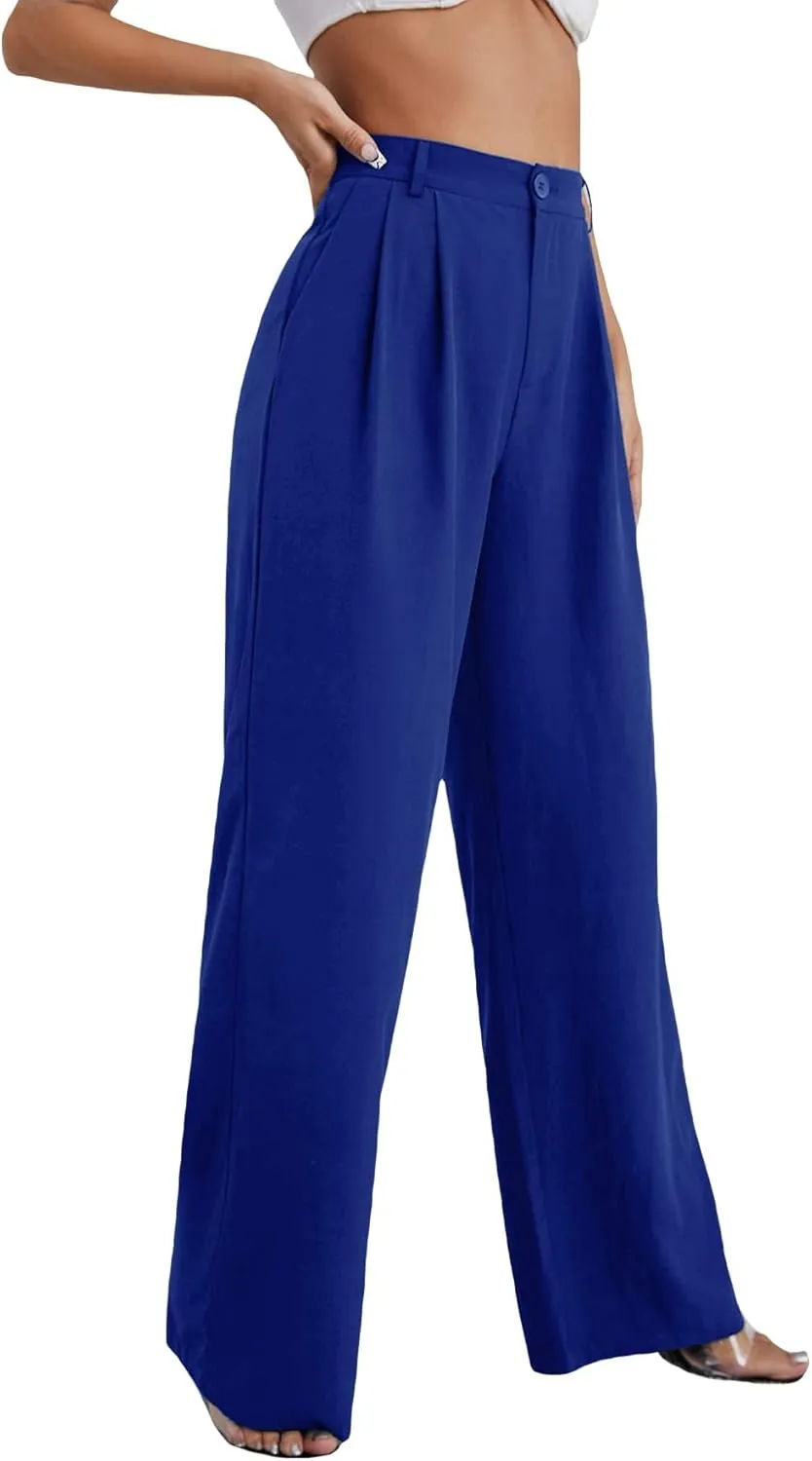 SweatyRocks Women's Casual Wide Leg High Waisted Button Down Straight Long Trousers Pants