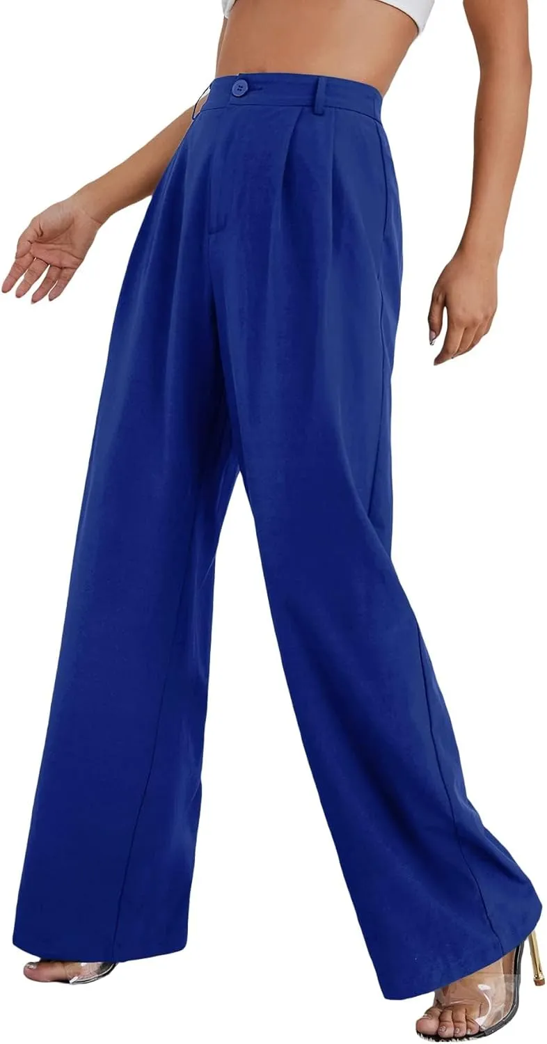 SweatyRocks Women's Casual Wide Leg High Waisted Button Down Straight Long Trousers Pants