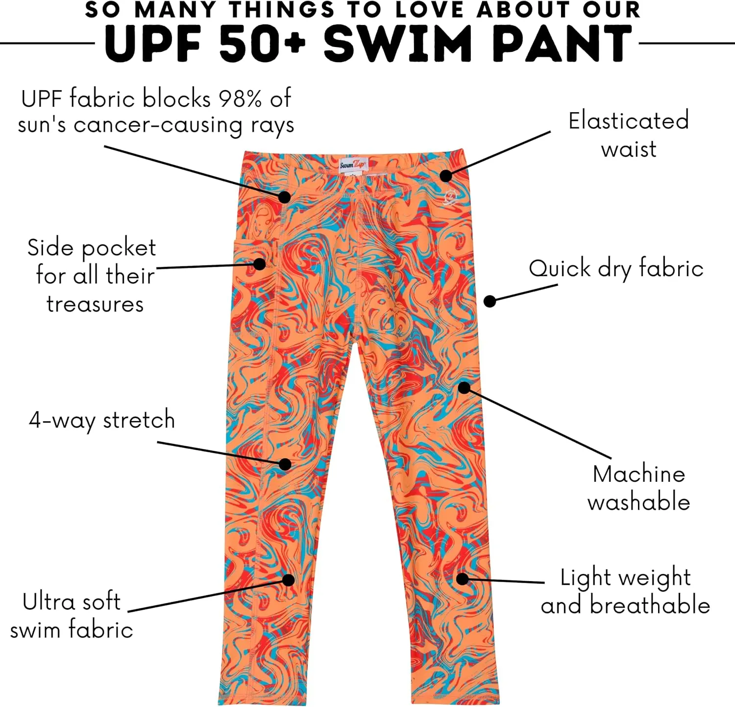 SwimZip Swim Leggings - UPF 50  Swim Pants - Baby, Toddler, Little and Big Kids