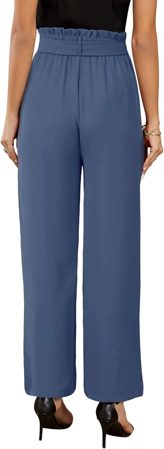 SySea Womens High Waisted Leopard Print Palazzo Pants Belted Wide Leg Long Trousers with Pockets