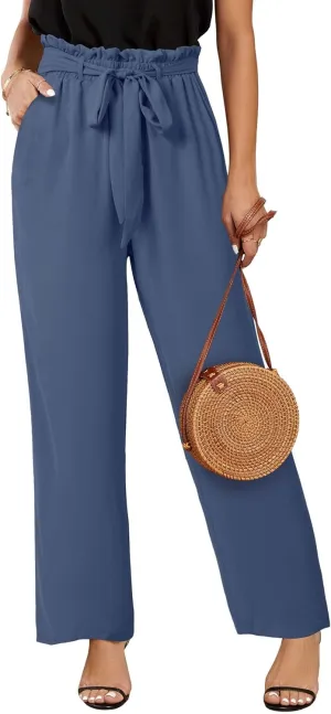 SySea Womens High Waisted Leopard Print Palazzo Pants Belted Wide Leg Long Trousers with Pockets