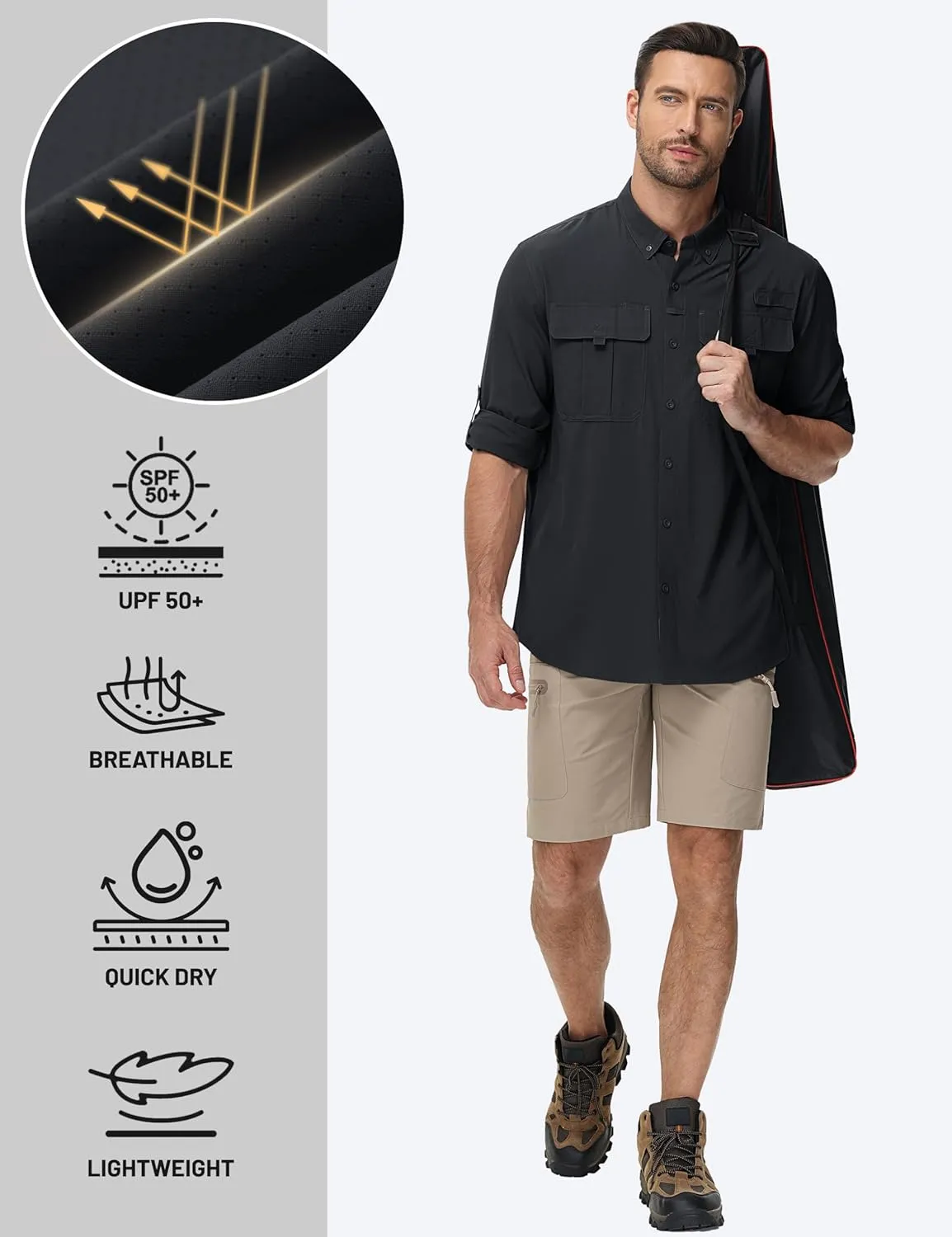 TACVASEN Mens Long Sleeve Sun Protection Shirt UPF 50  Quick Dry Fishing Cooling UV Shirts Outdoor Tactical Hiking Shirts