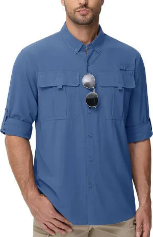TACVASEN Mens Long Sleeve Sun Protection Shirt UPF 50  Quick Dry Fishing Cooling UV Shirts Outdoor Tactical Hiking Shirts
