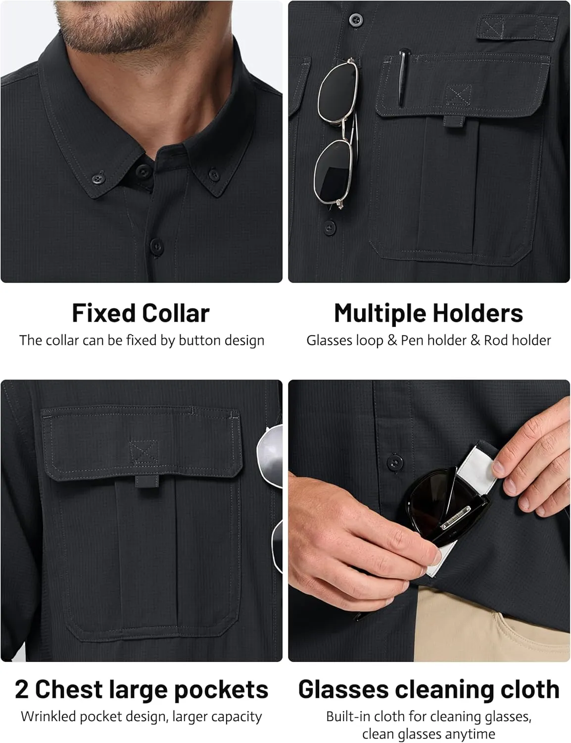 TACVASEN Mens Long Sleeve Sun Protection Shirt UPF 50  Quick Dry Fishing Cooling UV Shirts Outdoor Tactical Hiking Shirts
