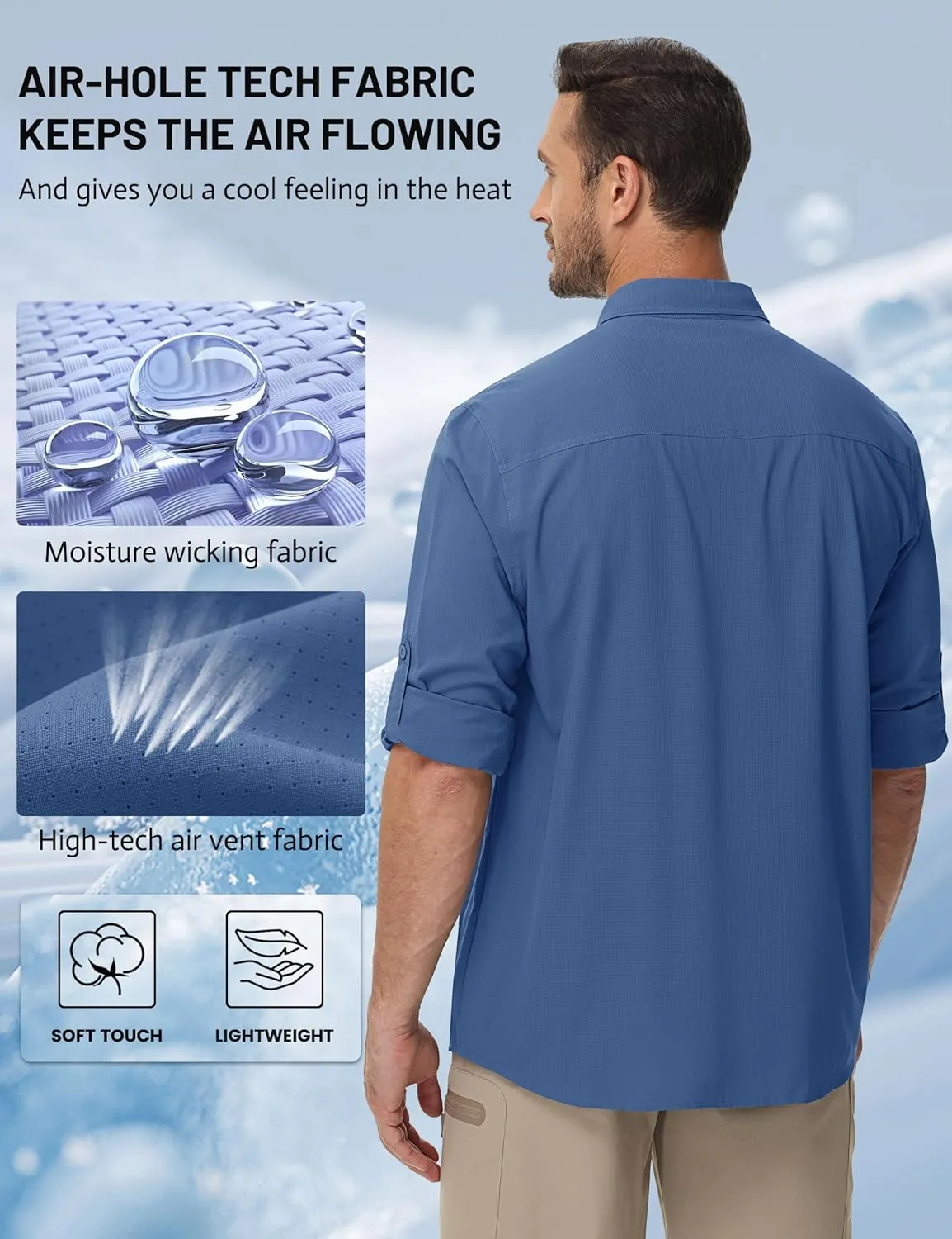 TACVASEN Mens Long Sleeve Sun Protection Shirt UPF 50  Quick Dry Fishing Cooling UV Shirts Outdoor Tactical Hiking Shirts