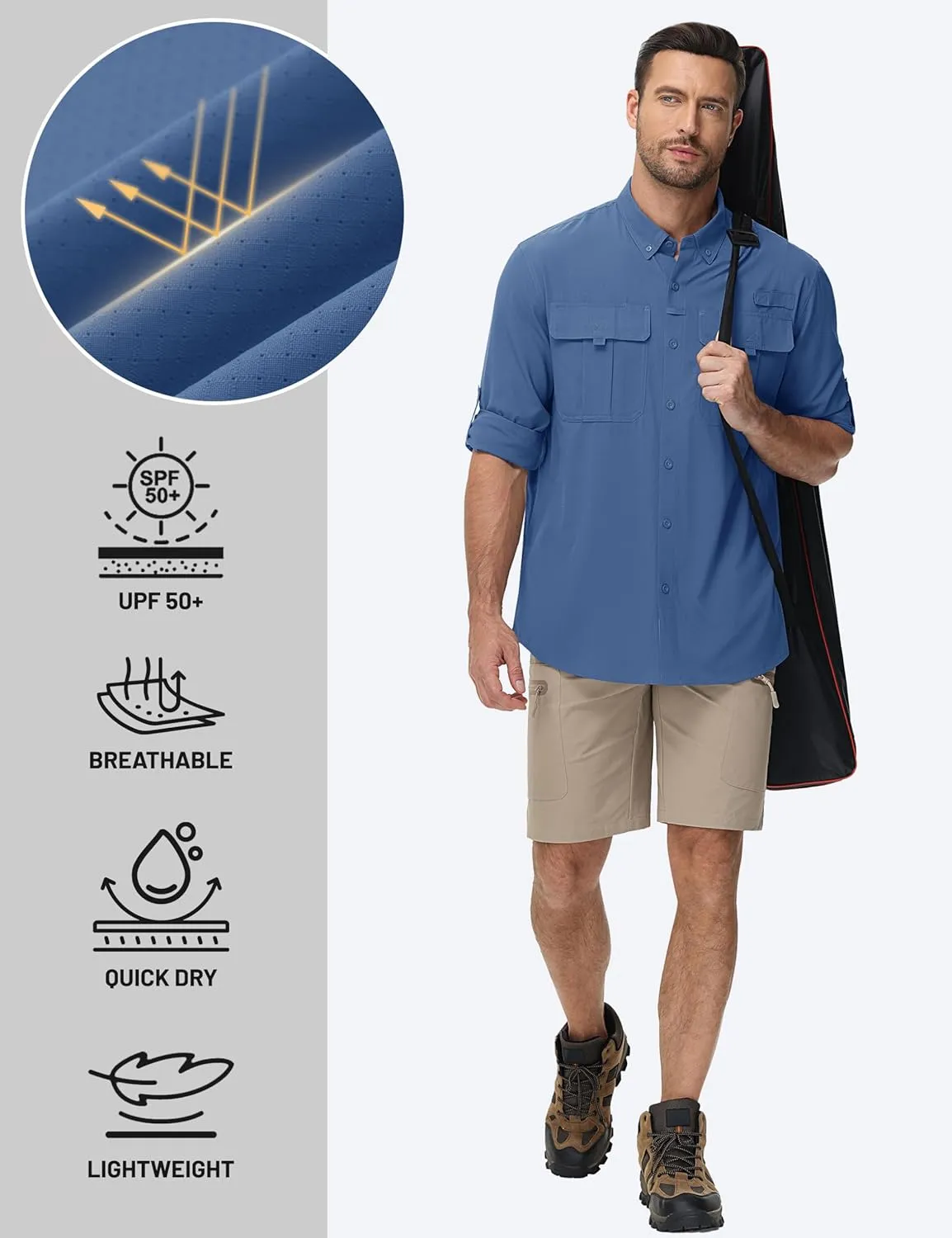 TACVASEN Mens Long Sleeve Sun Protection Shirt UPF 50  Quick Dry Fishing Cooling UV Shirts Outdoor Tactical Hiking Shirts