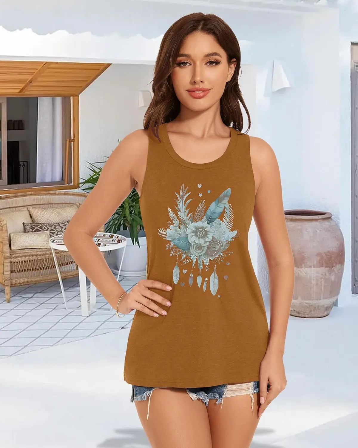 Tank Tops for Women Racerback Summer Sleeveless Casual Graphic Basic Top Shirts