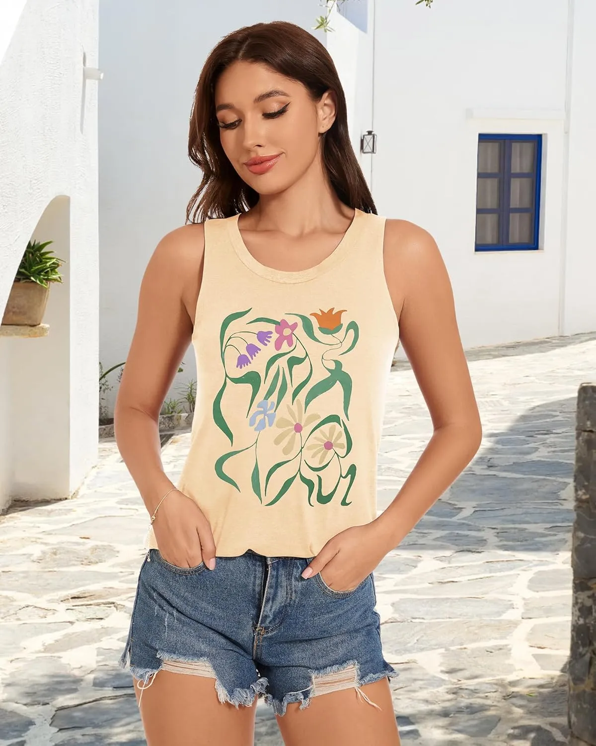 Tank Tops for Women Racerback Summer Sleeveless Casual Graphic Basic Top Shirts