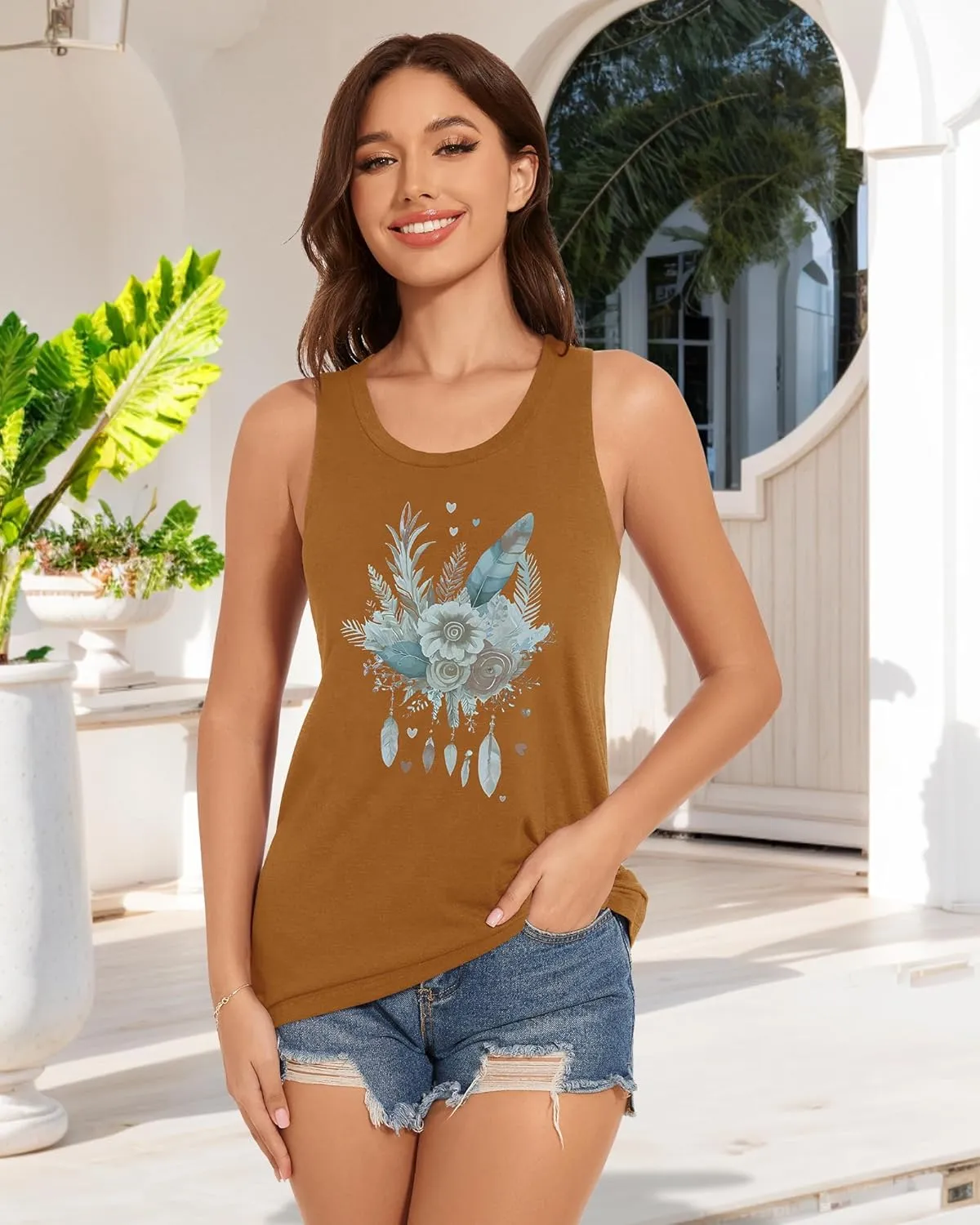 Tank Tops for Women Racerback Summer Sleeveless Casual Graphic Basic Top Shirts