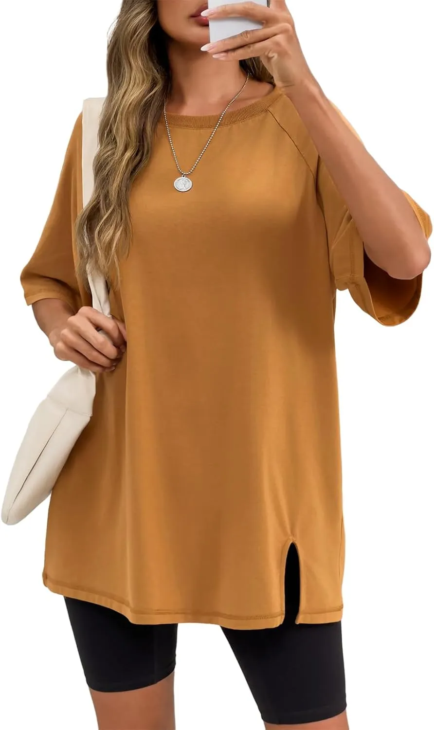 Tankaneo Womens Oversized Workout Tshirts Split Hem Raglan Short Sleeve Tops Summer Casual Loose Fit Tee Shirt