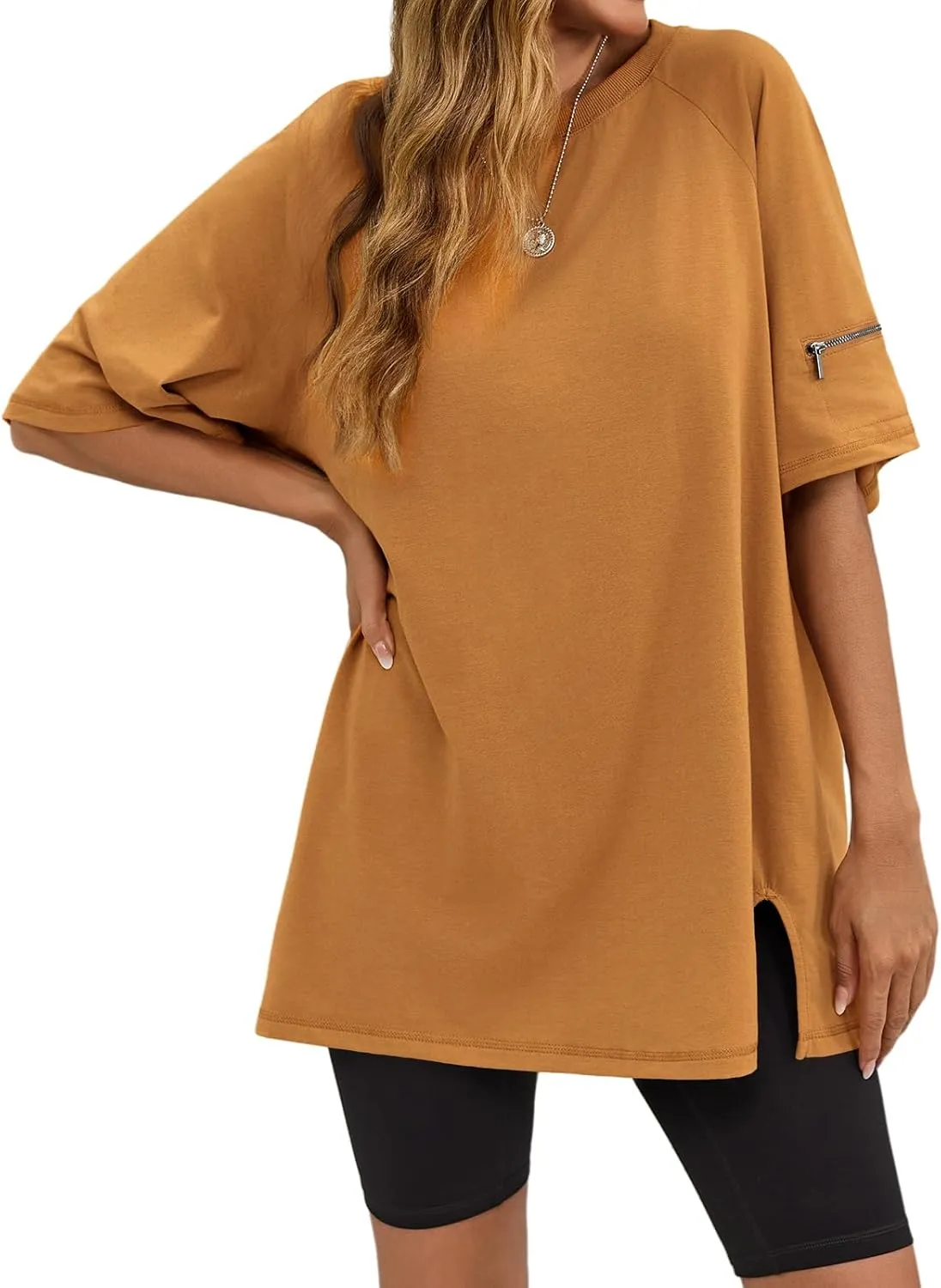 Tankaneo Womens Oversized Workout Tshirts Split Hem Raglan Short Sleeve Tops Summer Casual Loose Fit Tee Shirt