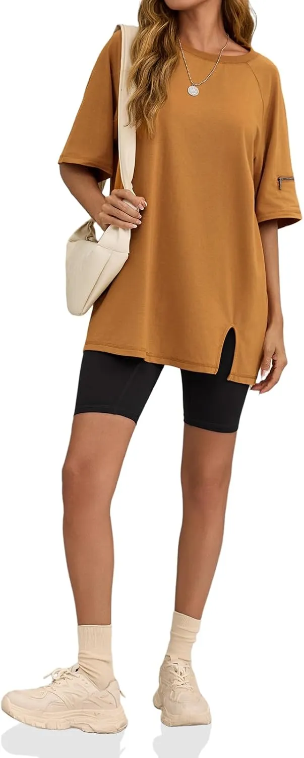 Tankaneo Womens Oversized Workout Tshirts Split Hem Raglan Short Sleeve Tops Summer Casual Loose Fit Tee Shirt