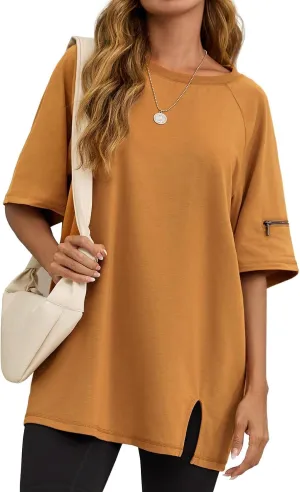 Tankaneo Womens Oversized Workout Tshirts Split Hem Raglan Short Sleeve Tops Summer Casual Loose Fit Tee Shirt