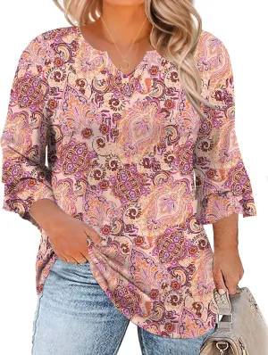 TFSDOD Plus Size Tops for Women V Neck 3/4 Sleeve Dressy Tunics Business Casual Double Layers Shirts(1XL-5XL