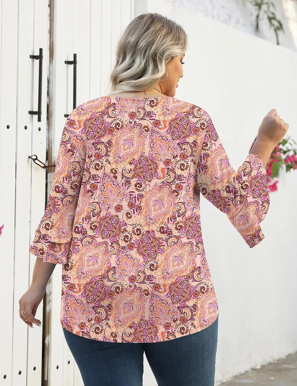 TFSDOD Plus Size Tops for Women V Neck 3/4 Sleeve Dressy Tunics Business Casual Double Layers Shirts(1XL-5XL