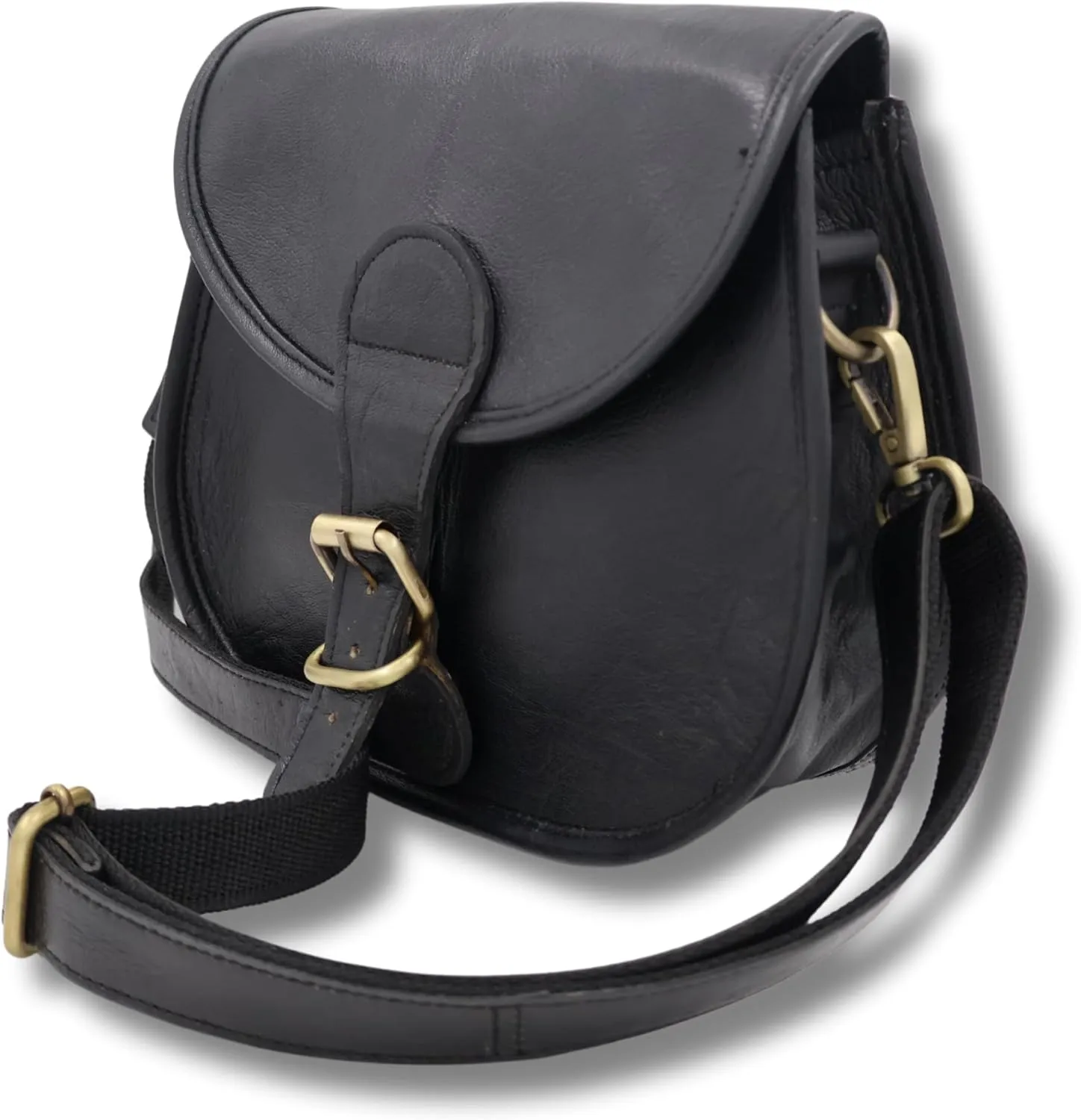 The Thar Rider - Handcrafted Classic Leather Saddle Sling Bag with Magnetic Closure, Black