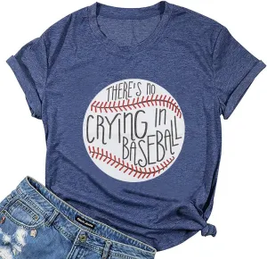 Theres No Crying in Baseball T Shirt Women Baseball Mom Graphic Tees Casual Short Sleeve Tops Baseball T-Shirt