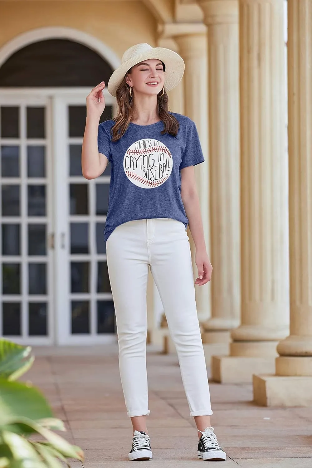 Theres No Crying in Baseball T Shirt Women Baseball Mom Graphic Tees Casual Short Sleeve Tops Baseball T-Shirt